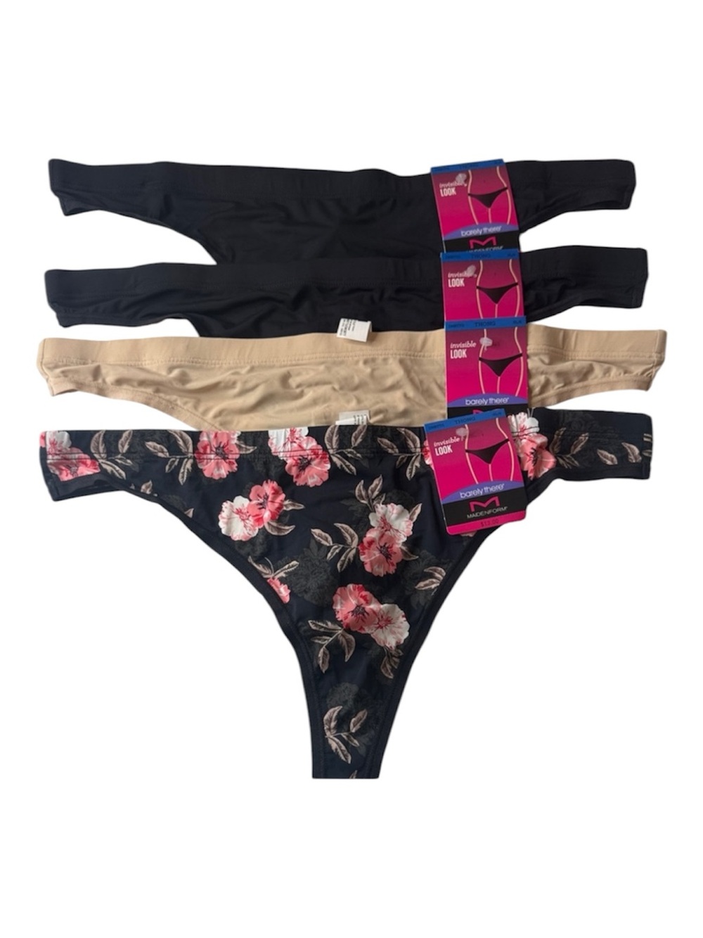 Maidenform Assortment of Thong Panties. 4 Pairs. Size XL / 8